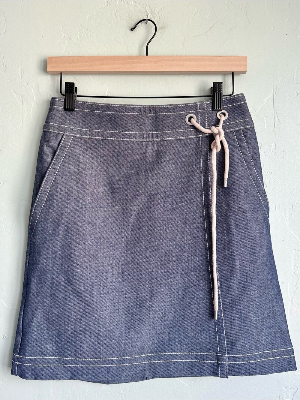 NWT Ann Taylor Chambray Denim Faux Wrap A-Line Skirt Rope Tie 2P Preppy Coastal